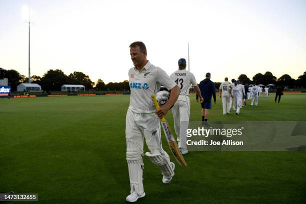 Neil Wagner of New Zealand leaves the field of play during day five of the First Test match in the series between New Zealand and Sri Lanka at Hagley...