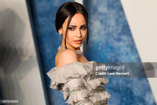 Sofia Carson attends the 2023 Vanity Fair Oscar Party Hosted By Radhika Jones at Wallis Annenberg Center for the Performing Arts on March 12, 2023 in...