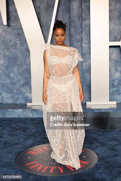 Taylour Paige attends the 2023 Vanity Fair Oscar Party Hosted By Radhika Jones at Wallis Annenberg Center for the Performing Arts on March 12, 2023...