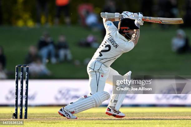 Kane Williamson of New Zealand bats during day five of the First Test match in the series between New Zealand and Sri Lanka at Hagley Oval on March...