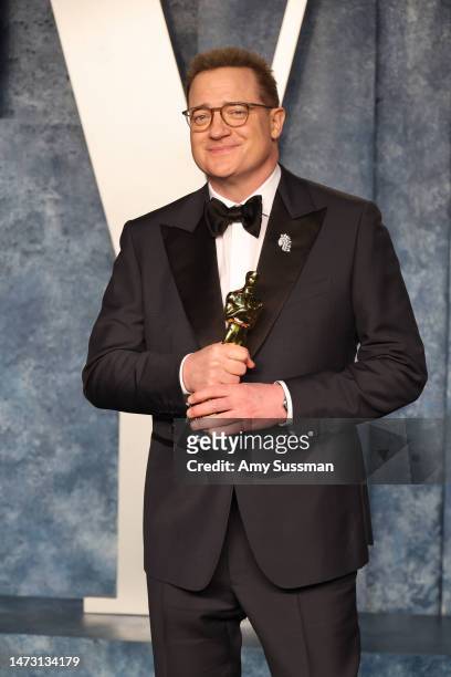 Brendan Fraser attends the 2023 Vanity Fair Oscar Party Hosted By Radhika Jones at Wallis Annenberg Center for the Performing Arts on March 12, 2023...