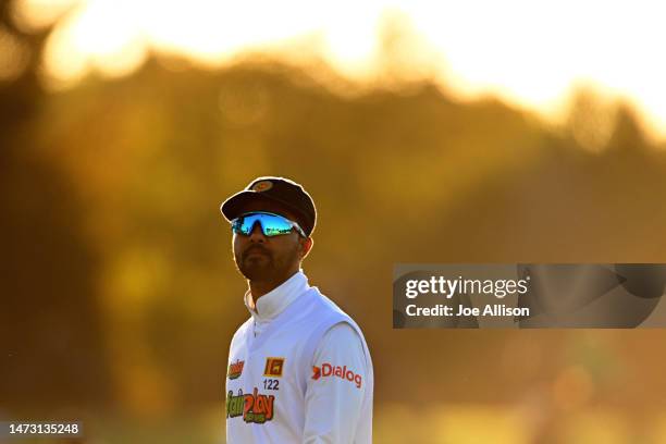 Dinesh Chandimal of Sri Lanka looks on during day five of the First Test match in the series between New Zealand and Sri Lanka at Hagley Oval on...