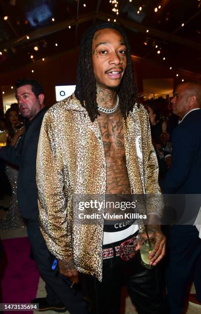 Wiz Khalifa attends the Elton John AIDS foundation annual viewing party with Tequila Don Julio at West Hollywood Park on March 12, 2023 in West...