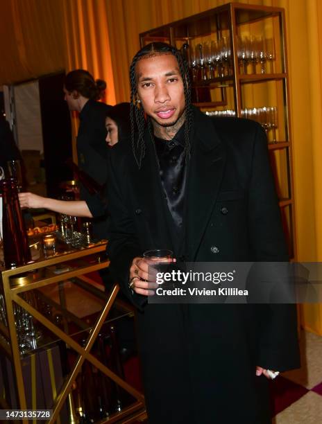 Tyga attends the Elton John AIDS foundation annual viewing party with Tequila Don Julio at West Hollywood Park on March 12, 2023 in West Hollywood,...