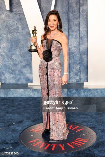 Michelle Yeoh attends the 2023 Vanity Fair Oscar Party Hosted By Radhika Jones at Wallis Annenberg Center for the Performing Arts on March 12, 2023...