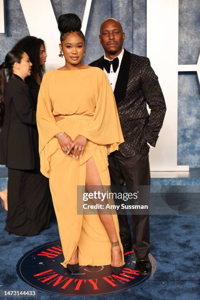 Zelie Timothy and Tyrese Gibson attend the 2023 Vanity Fair Oscar Party Hosted By Radhika Jones at Wallis Annenberg Center for the Performing Arts on...