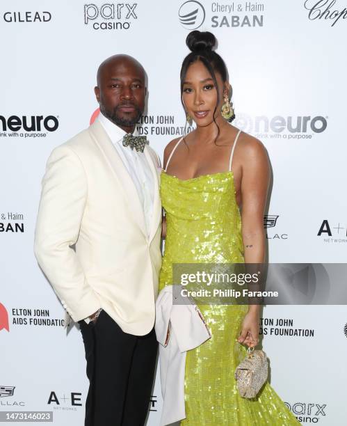 Taye Diggs and Addyi Jones attend Elton John AIDS Foundation's 31st annual academy awards viewing party on March 12, 2023 in West Hollywood,...