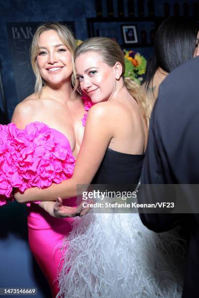 Kate Hudson and Meredith Hagner attend the 2023 Vanity Fair Oscar Party Hosted By Radhika Jones at Wallis Annenberg Center for the Performing Arts on...