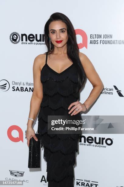Preity Zinta attends Elton John AIDS Foundation's 31st annual academy awards viewing party on March 12, 2023 in West Hollywood, California.
