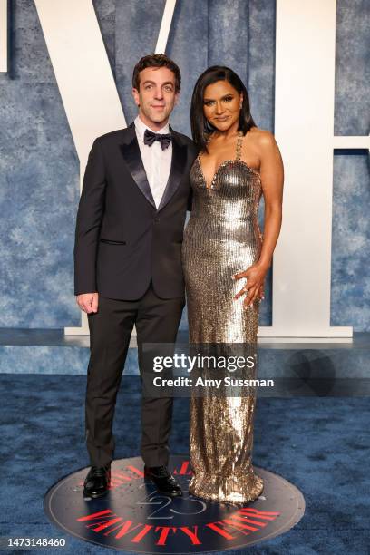 Novak and Mindy Kaling attend the 2023 Vanity Fair Oscar Party Hosted By Radhika Jones at Wallis Annenberg Center for the Performing Arts on March...