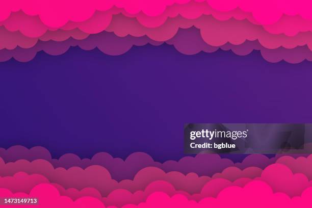 ilustrações de stock, clip art, desenhos animados e ícones de purple sky with couds - paper cut background - trendy 3d design - purple sky