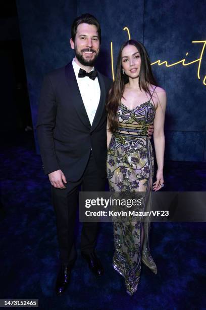 Paul Boukadakis and Ana de Armas attend the 2023 Vanity Fair Oscar Party Hosted By Radhika Jones at Wallis Annenberg Center for the Performing Arts...