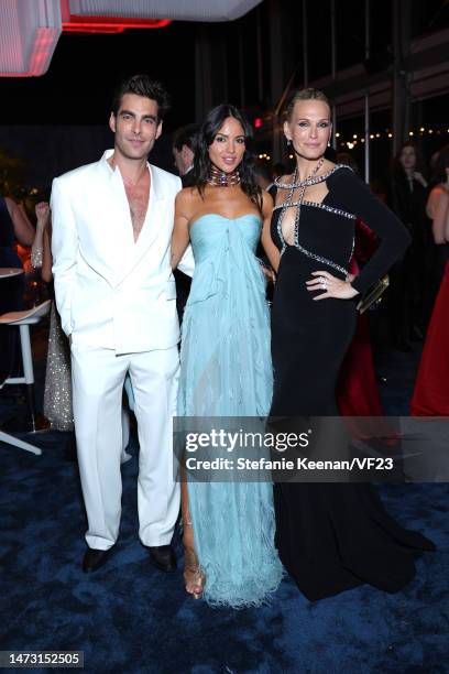 Jon Kortajarena, Eiza González and Molly Sims attend the 2023 Vanity Fair Oscar Party Hosted By Radhika Jones at Wallis Annenberg Center for the...