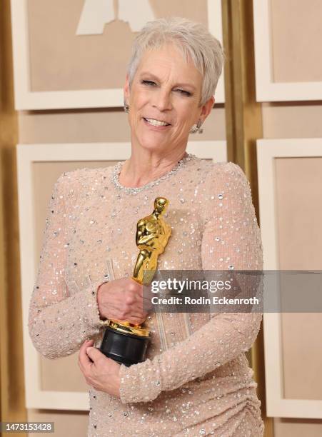 Jamie Lee Curtis, winner of Best Actress in a Supporting Role award for ‘Everything Everywhere All at Once’ poses in the press room during the 95th...