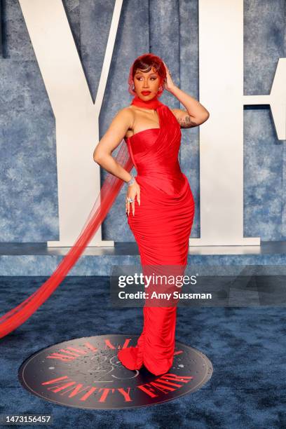 Cardi B attends the 2023 Vanity Fair Oscar Party Hosted By Radhika Jones at Wallis Annenberg Center for the Performing Arts on March 12, 2023 in...