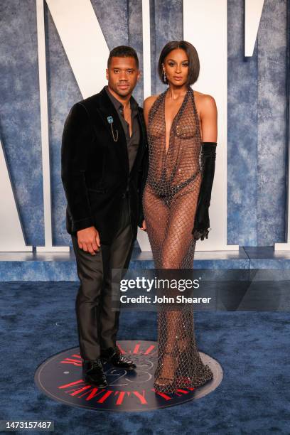 Russell Wilson and Ciara attend the 2023 Vanity Fair Oscar Party Hosted By Radhika Jones at Wallis Annenberg Center for the Performing Arts on March...