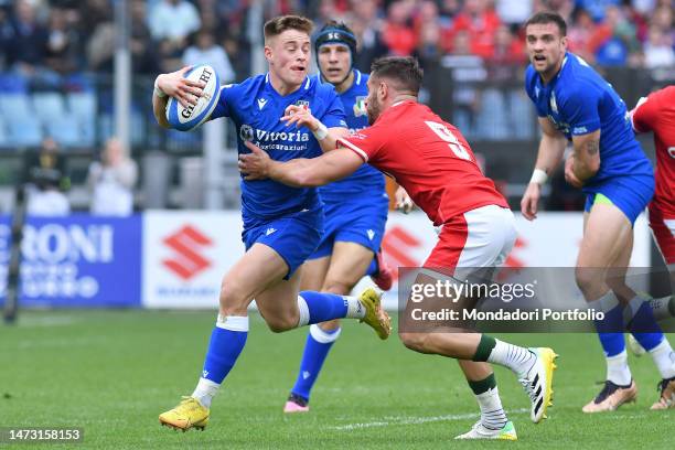 Italian player Stephen Varney and Wales player Rhys Webb during the six nations Italy-Wales rugby tournament match at the Stadio Olimpico. Rome ,...
