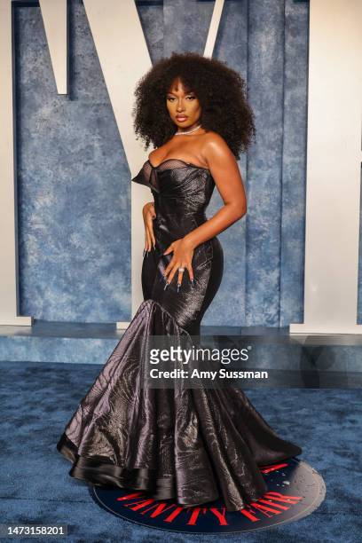 Megan Thee Stallion attends the 2023 Vanity Fair Oscar Party Hosted By Radhika Jones at Wallis Annenberg Center for the Performing Arts on March 12,...