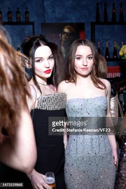Dove Cameron and Kaitlyn Dever attend the 2023 Vanity Fair Oscar Party Hosted By Radhika Jones at Wallis Annenberg Center for the Performing Arts on...