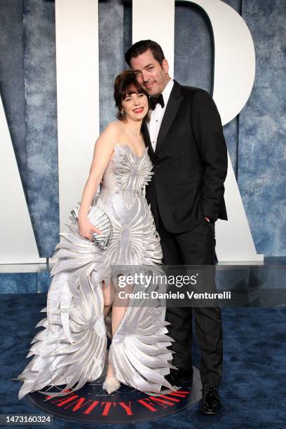Zooey Deschanel and Jonathan Scott attend the 2023 Vanity Fair Oscar Party hosted by Radhika Jones at Wallis Annenberg Center for the Performing Arts...
