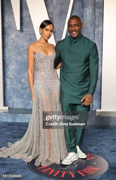 Idris Elba and Sabrina Dhowre Elba attend the 2023 Vanity Fair Oscar Party Hosted By Radhika Jones at Wallis Annenberg Center for the Performing Arts...