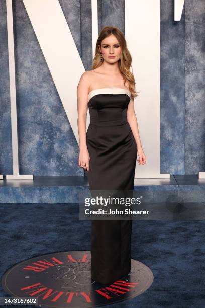 Olivia DeJonge attends the 2023 Vanity Fair Oscar Party Hosted By Radhika Jones at Wallis Annenberg Center for the Performing Arts on March 12, 2023...