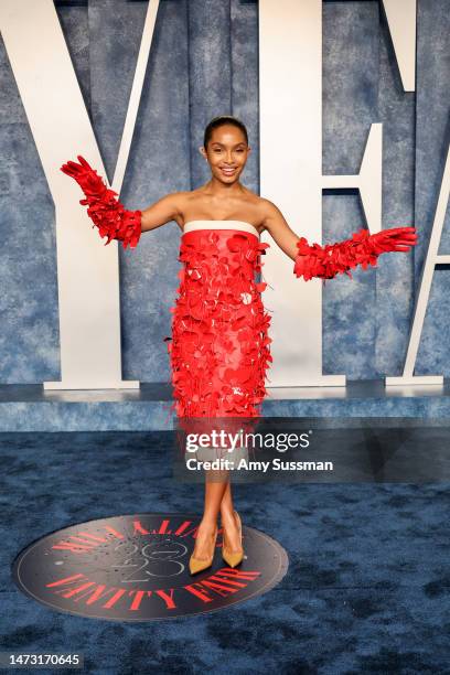 Yara Shahidi attends the 2023 Vanity Fair Oscar Party Hosted By Radhika Jones at Wallis Annenberg Center for the Performing Arts on March 12, 2023 in...