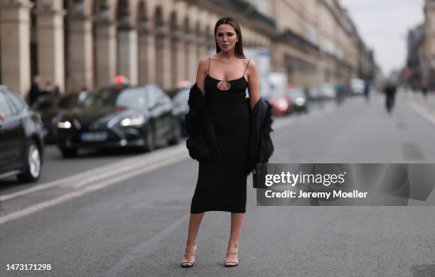 Yasemin Ögün seen wearing black strapless glitter Miu Miu dress, silver Amina Muaddi glitter heels, small black Miu Miu bag with rivet, silver...