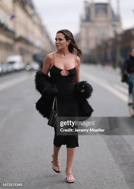 Yasemin Ögün seen wearing black strapless glitter Miu Miu dress, silver Amina Muaddi glitter heels, small black Miu Miu bag with rivet, silver...