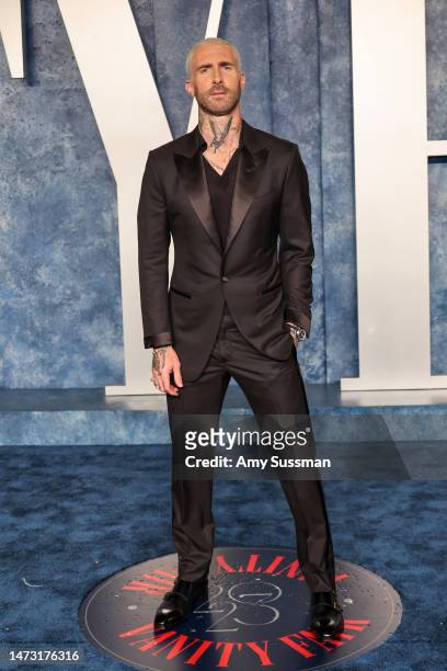 Adam Levine attends the 2023 Vanity Fair Oscar Party Hosted By Radhika Jones at Wallis Annenberg Center for the Performing Arts on March 12, 2023 in...