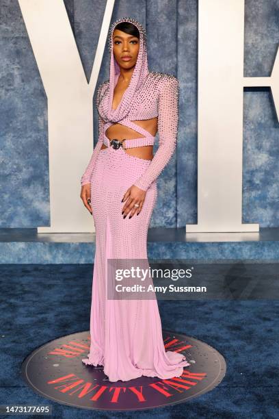 Naomi Ackie attends the 2023 Vanity Fair Oscar Party Hosted By Radhika Jones at Wallis Annenberg Center for the Performing Arts on March 12, 2023 in...