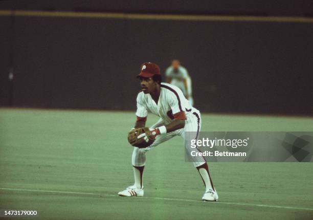 The Philadelphia Phillies' Dave Cash in action during an All-Star game in Pittsburgh, Pennsylvania, on July 23rd, 1974.