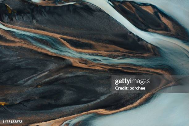 glacial river in iceland - black sand stock pictures, royalty-free photos & images