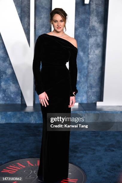 Shailene Woodley attends the 2023 Vanity Fair Oscar Party hosted by Radhika Jones at Wallis Annenberg Center for the Performing Arts on March 12,...