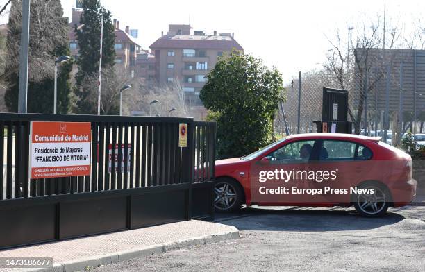 Car at its entrance to the Francisco de Vitoria residence on March 13 in Alcala de Henares, Madrid, Spain. The health inspection of the City Council...