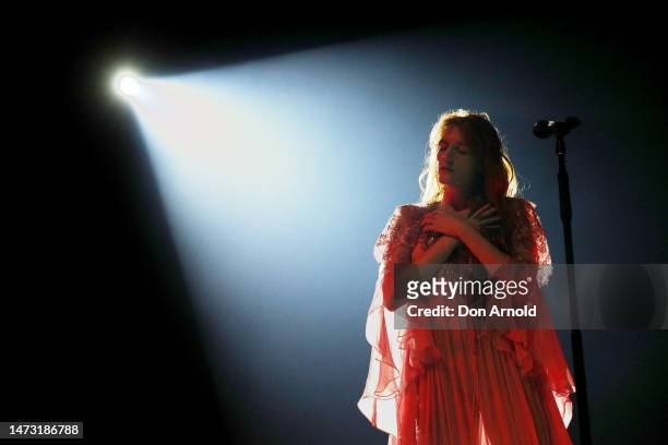 Florence Welch of Florence and The Machine performs at Qudos Bank Arena on March 13, 2023 in Sydney, Australia.