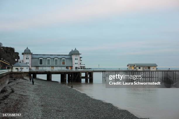 the victorian penarth pier at dusk, wales - pavillon de verdure photos et images de collection