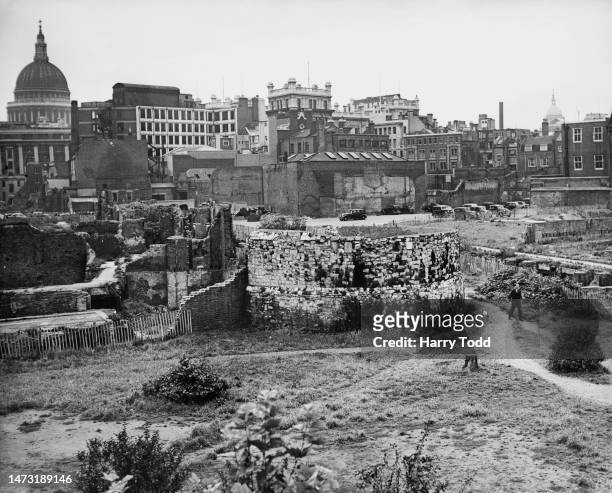 Bastion from the medieval London Wall exposed after damage from the Blitz is to be preserved and opened to the public, Noble Street near St Giles...