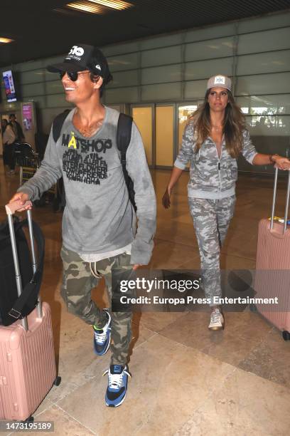 Julio Jose Iglesias and Vivi Di Domenico arrive at the airport on March 13 in Madrid, Spain.
