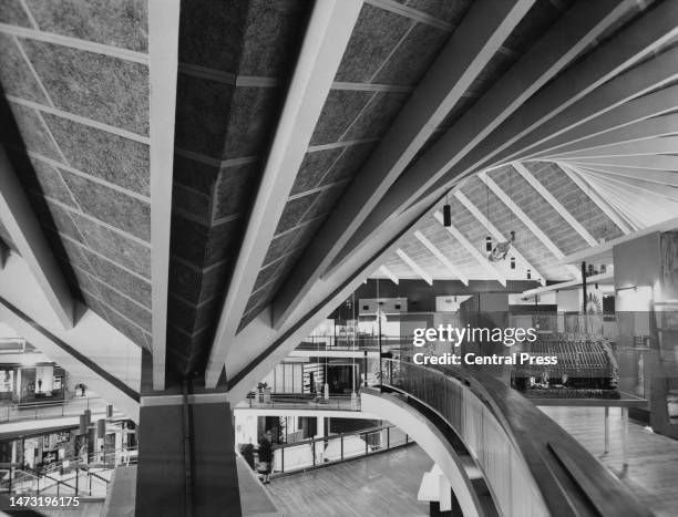 An interior view of the Commonwealth Institute showing details of the hyperbolic paraboloid or saddle roof, Queen Elizabeth II is to open the...