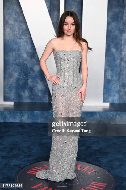 Kaitlyn Dever attends the 2023 Vanity Fair Oscar Party hosted by Radhika Jones at Wallis Annenberg Center for the Performing Arts on March 12, 2023...