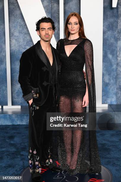 Joe Jonas and Sophie Turner attend the 2023 Vanity Fair Oscar Party hosted by Radhika Jones at Wallis Annenberg Center for the Performing Arts on...