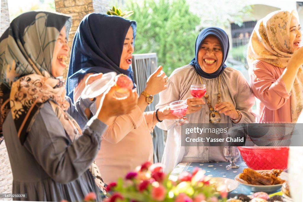 Family Drinking and Talking at Lunch Party