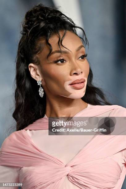 Winnie Harlow attends the 2023 Vanity Fair Oscar Party hosted by Radhika Jones at Wallis Annenberg Center for the Performing Arts on March 12, 2023...