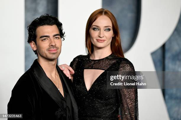 Joe Jonas, Sophie Turner attend the 2023 Vanity Fair Oscar Party Hosted By Radhika Jones at Wallis Annenberg Center for the Performing Arts on March...