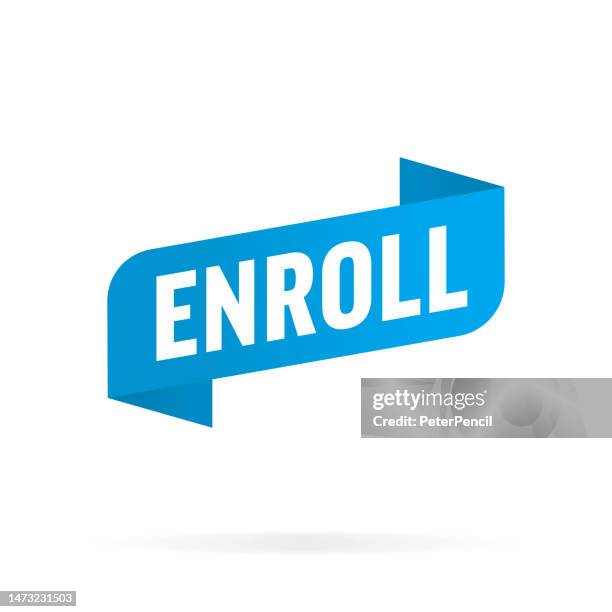 enroll - ribbon, banner, label template. vector stock illustration with text - online enrollment stock illustrations