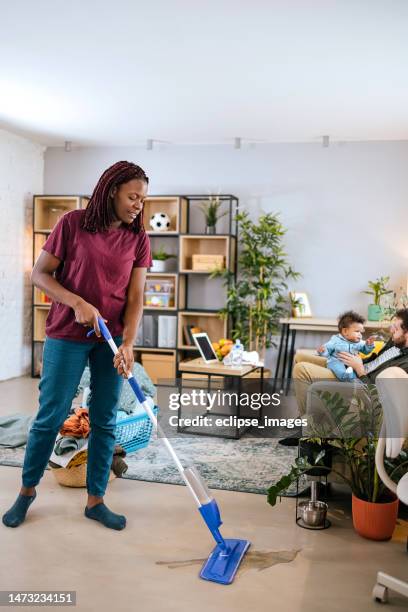 once the floors are clean i'm satisfied - clean house stockfoto's en -beelden