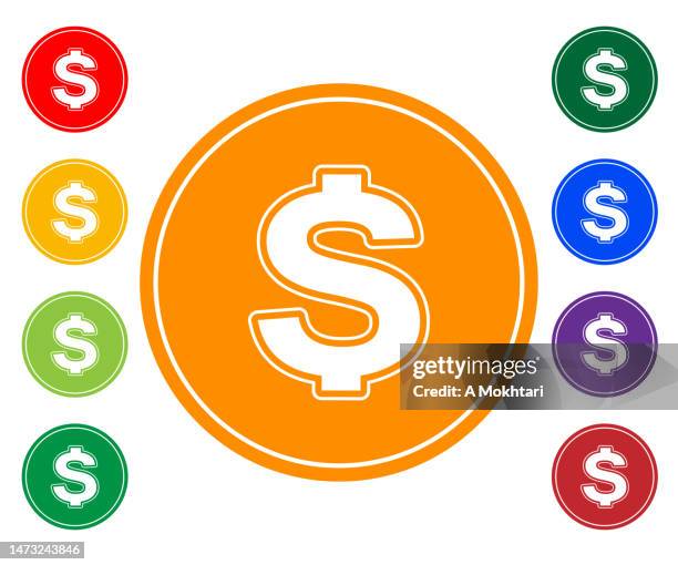 ilustraciones, imágenes clip art, dibujos animados e iconos de stock de icono de dólar en diferentes colores. - símbolo monetario