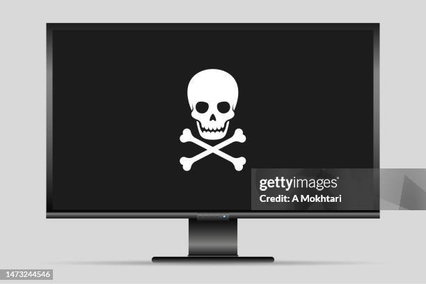 skull on screen, hacker, virus, danger.... - ransomware attack stock illustrations