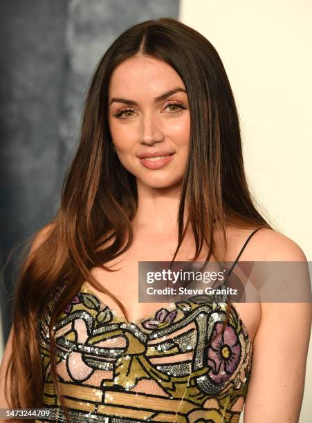 Ana de Armas arrives at the Vanity Fair Oscar Party Hosted By Radhika Jones at Wallis Annenberg Center for the Performing Arts on March 12, 2023 in...
